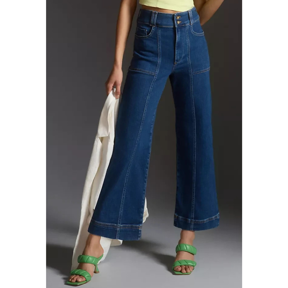 Pilcro Indigo High-Rise Wide-Leg Cropped Jeans